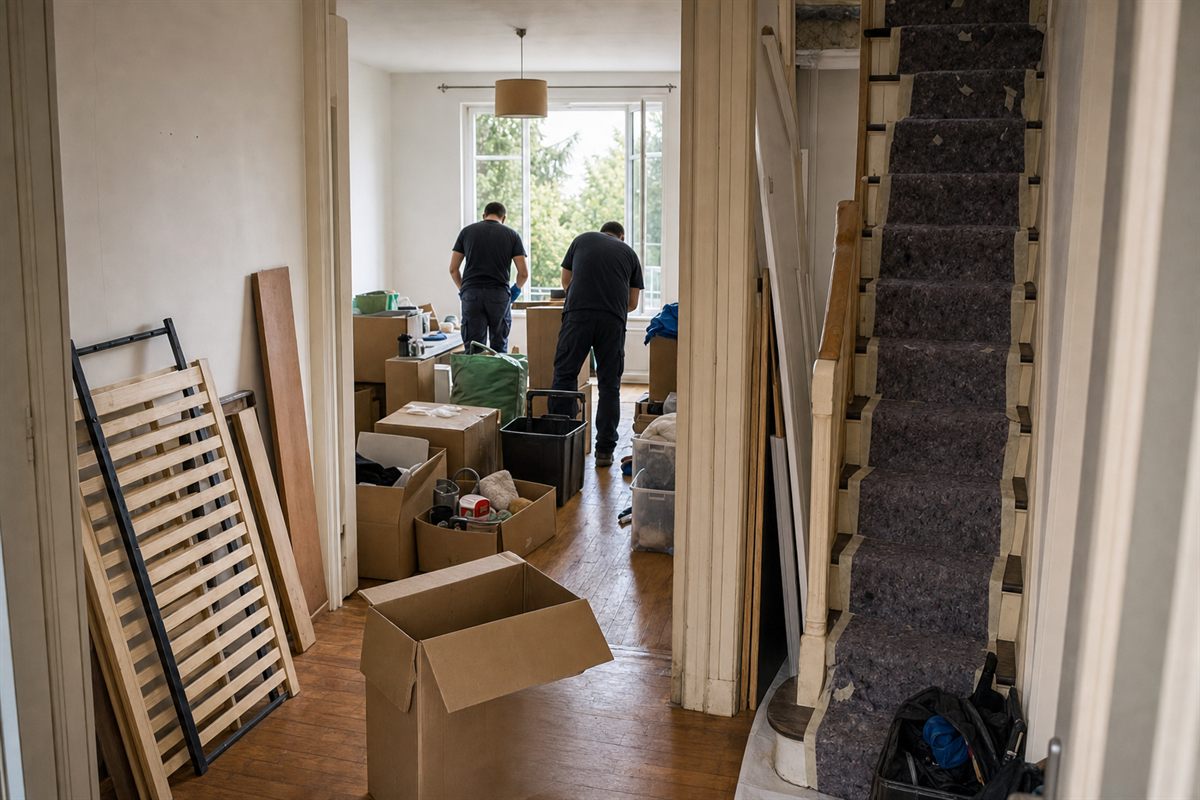 Avant chantier de debarras maison a Massy